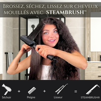 STEAMBRUSH® PRO HAIR 3 en 1 tendance, lisseur, brosse et sèche-cheveux avec puce intelligente, plaques céramique pour cheveux lisses, volumineux et sans frisottis